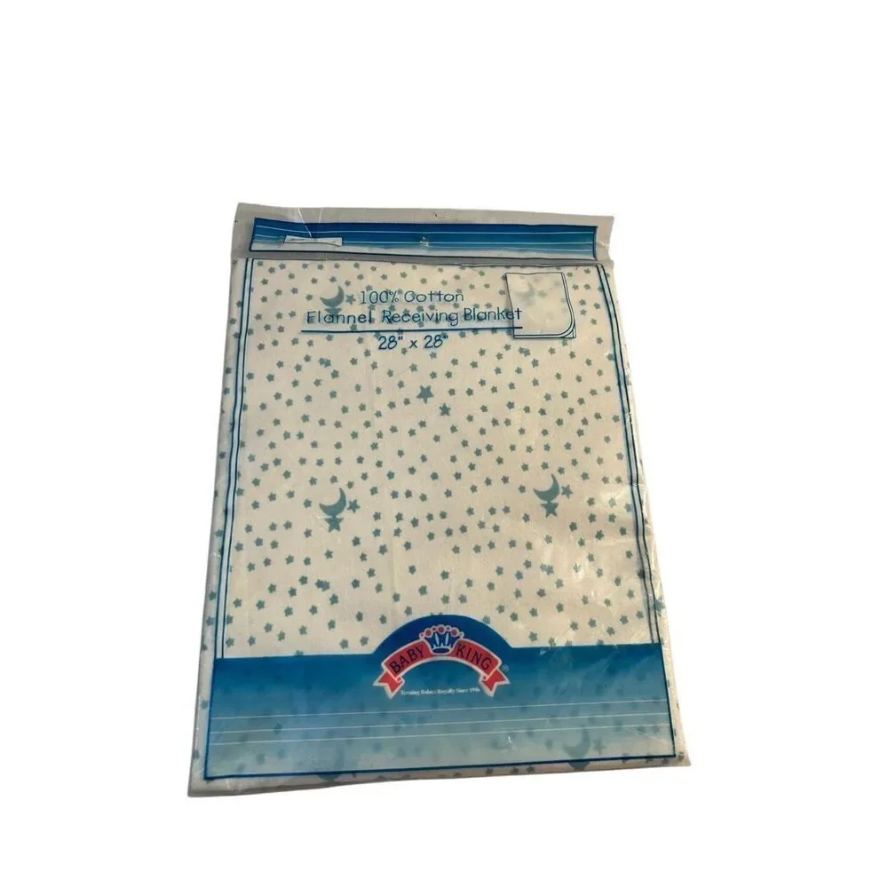 King Baby flannel blanket receiving‎ blanket 28x28 new blue stars & moon